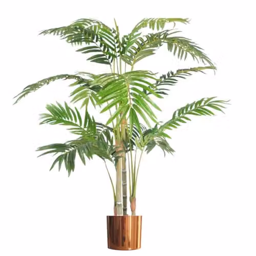 Leaf Design UK Realistic Artificial Areca Palm in a Copper Metal Planter, Green, Height: 120 cm