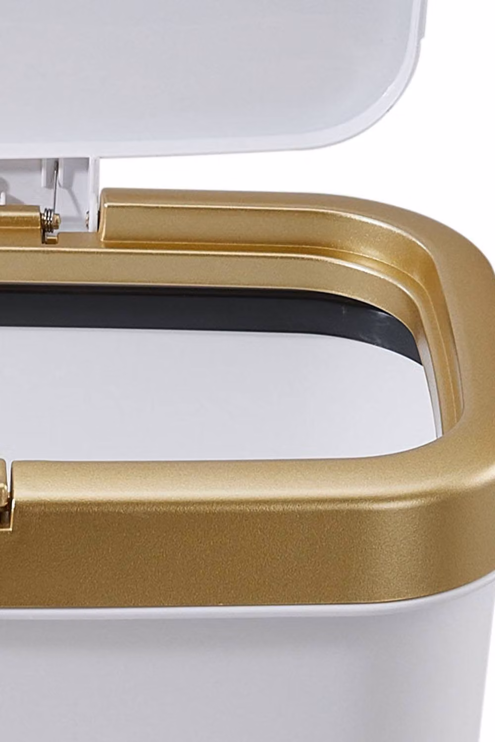 Garden Sanctuary White and Gold Touch Plastic High Foot Trash Bin with Lid and Odour Filter – 2