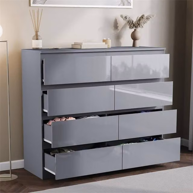 FORGEVIO Grey Modern Gloss 8 Drawer Chest of Drawers – 1
