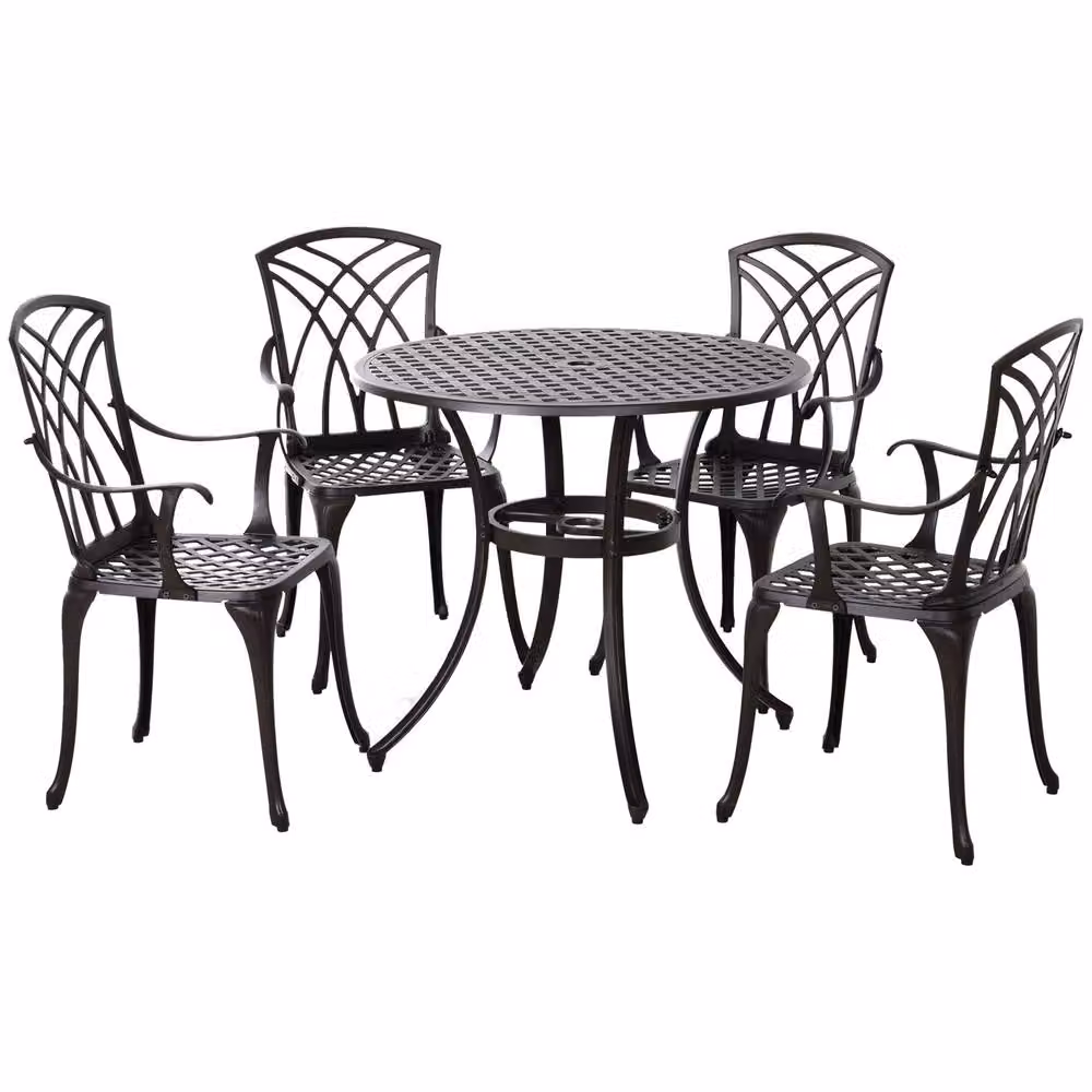 STILVORA Garden Dining Set for 4 with Round Powder Coated Aluminium Table and Chairs in Brown and Black – 3