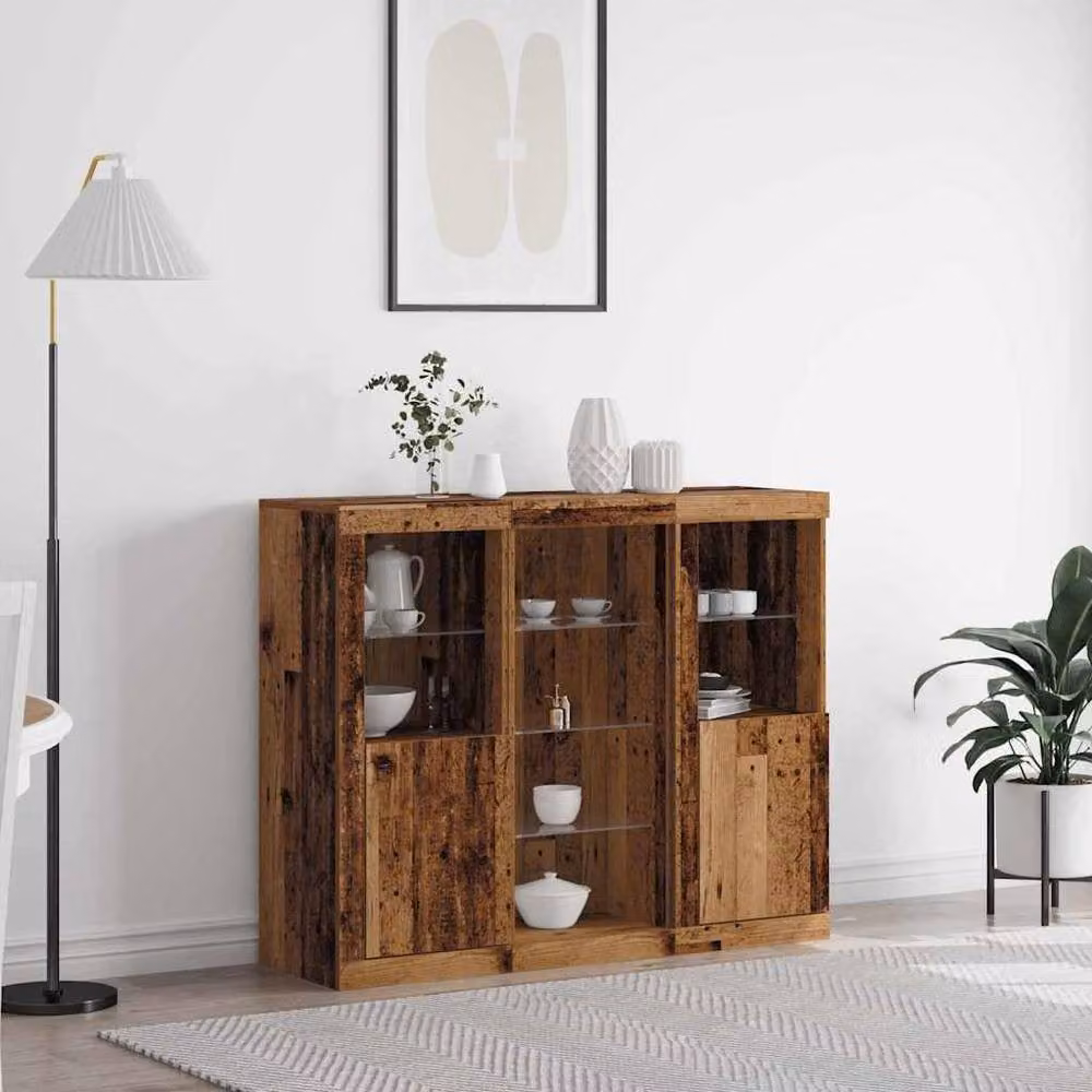 Berkfield Home Sideboard with Integrated LED Lights in Brown Old Wood, W/D/H: 123 x 37 x 100 cm – 2