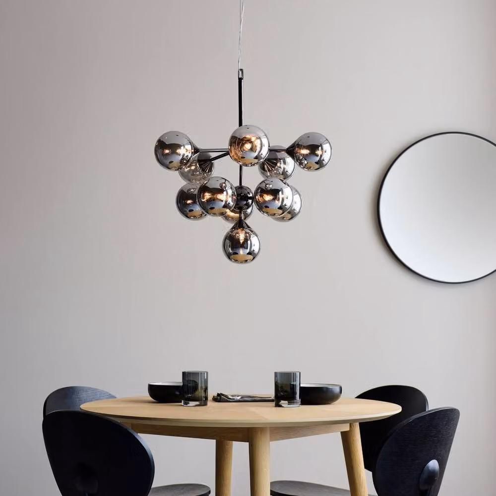 Netlighting Oscar 11 Light Multi Arm Glass Shade Ceiling Pendant in Black and Chrome – 2