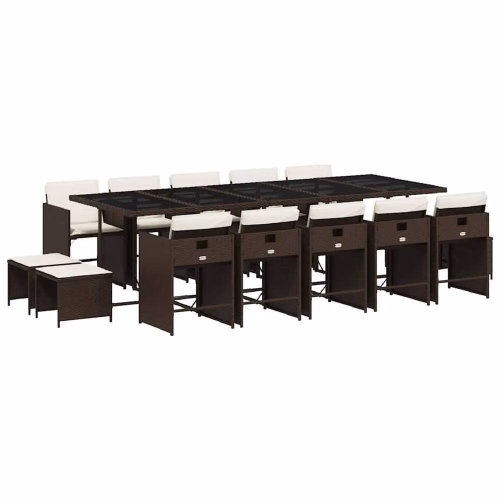 Berkfield Home 15 Piece Brown Poly Rattan Garden Dining Set with Glass Table and Cushions – 2