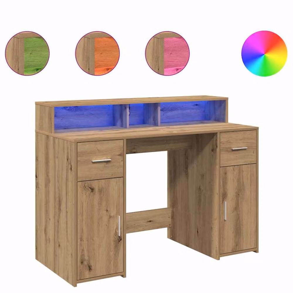 Berkfield Home Soft Desk with LED Lights in Artisan Oak Brown, W/D/H: 120 x 55 x 91 cm – 3