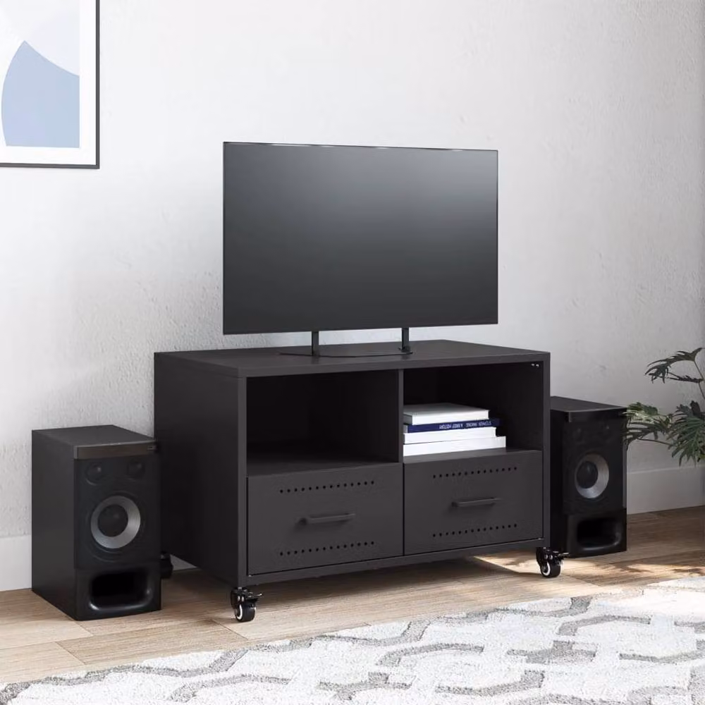 Berkfield Home Industrial TV Cabinet in Black Metal, W/D/H: 68 x 39 x 43.5 cm – 2