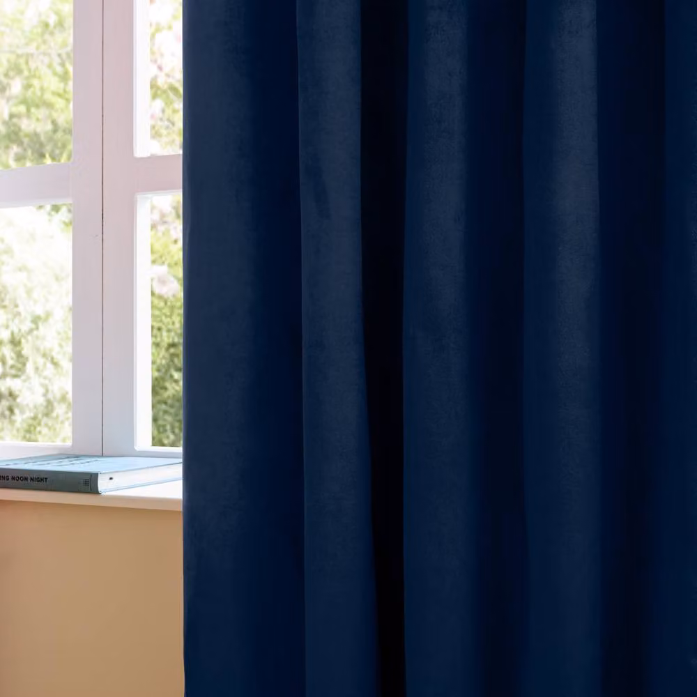 Furn Blue Velvet Room Darkening Pencil Pleat Curtain Pair, Width: 229 cm, Drop: 229 cm – 3
