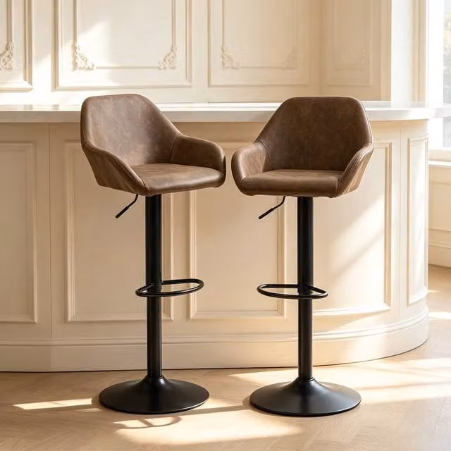 ERGOVEXA Set of 2 Luxe PU Leather Swivel Bar Stools in Dark Brown – 1