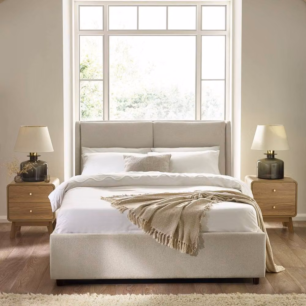 Cheshire Modern Upholstered Ottoman Storage Bed in Beige Fabric, W/D/H: 150 x 200 cm – 2