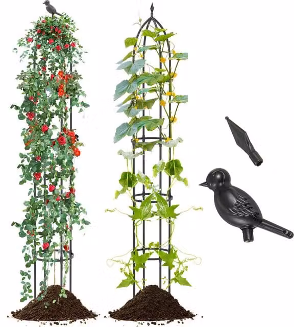 Costway Metal Garden Obelisk Trellis Support, 2 Pack, Black, Height: 197 cm