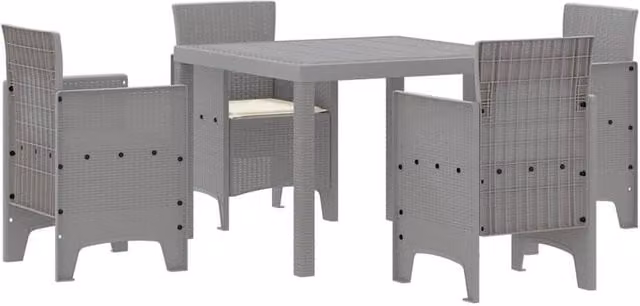 Berkfield Home 5 Piece Light Grey Poly Rattan Garden Dining Set with Cushions