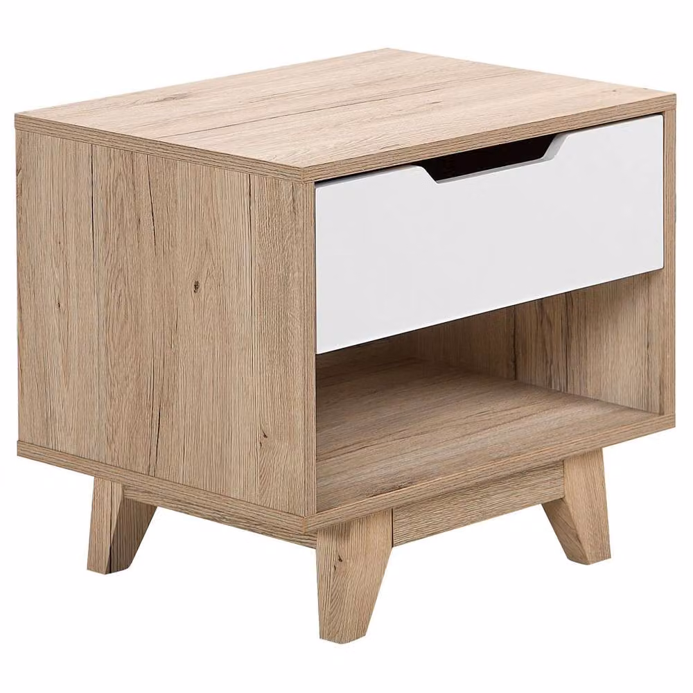 Wyld and Coco Scandinavian Bedside Table in Light Brown and White with 1 Drawer – 2
