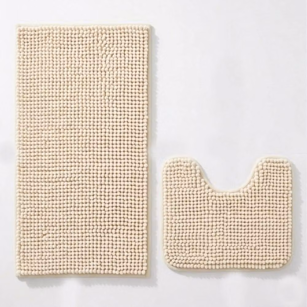 Snug City 2-Piece Chenille Loop Bath Mat and WC Pedestal Mat Set, Beige, W: 50 cm x L: 80 cm – 2