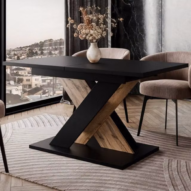 PHD Furniture TOXX Extendable Dining Table, Black and Wotan Oak Effect, W: 120 cm, Extends to 160 cm