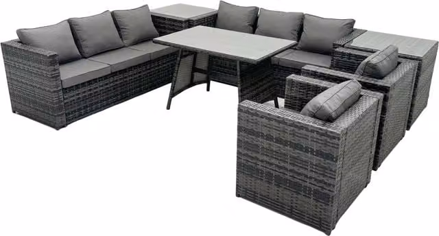 Fimous 8-Seat Rattan Dining Sofa Set with 2 Side Tables in Dark Grey – 1