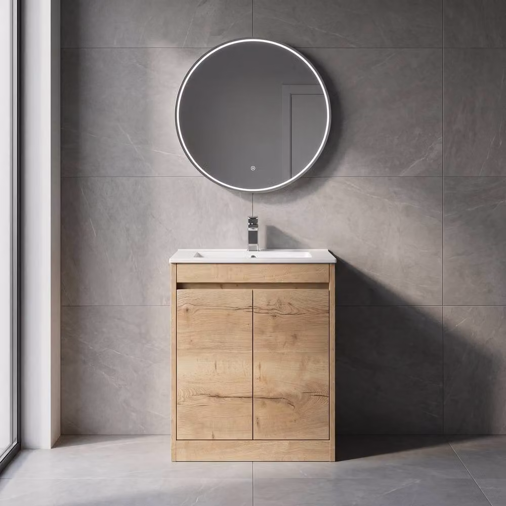 Balterley Modern 2 Door Freestanding Bathroom Vanity Unit with Basin and LED Lighting in Autumn Oak Brown, W/D/H: 62.0 x 39.5 x 83.5 cm – 2