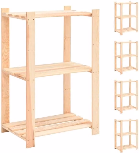 Berkfield Home 5-Piece Set of 3-Tier Solid Pinewood Storage Racks in Beige, W/D/H: 60 x 38 x 90 cm
