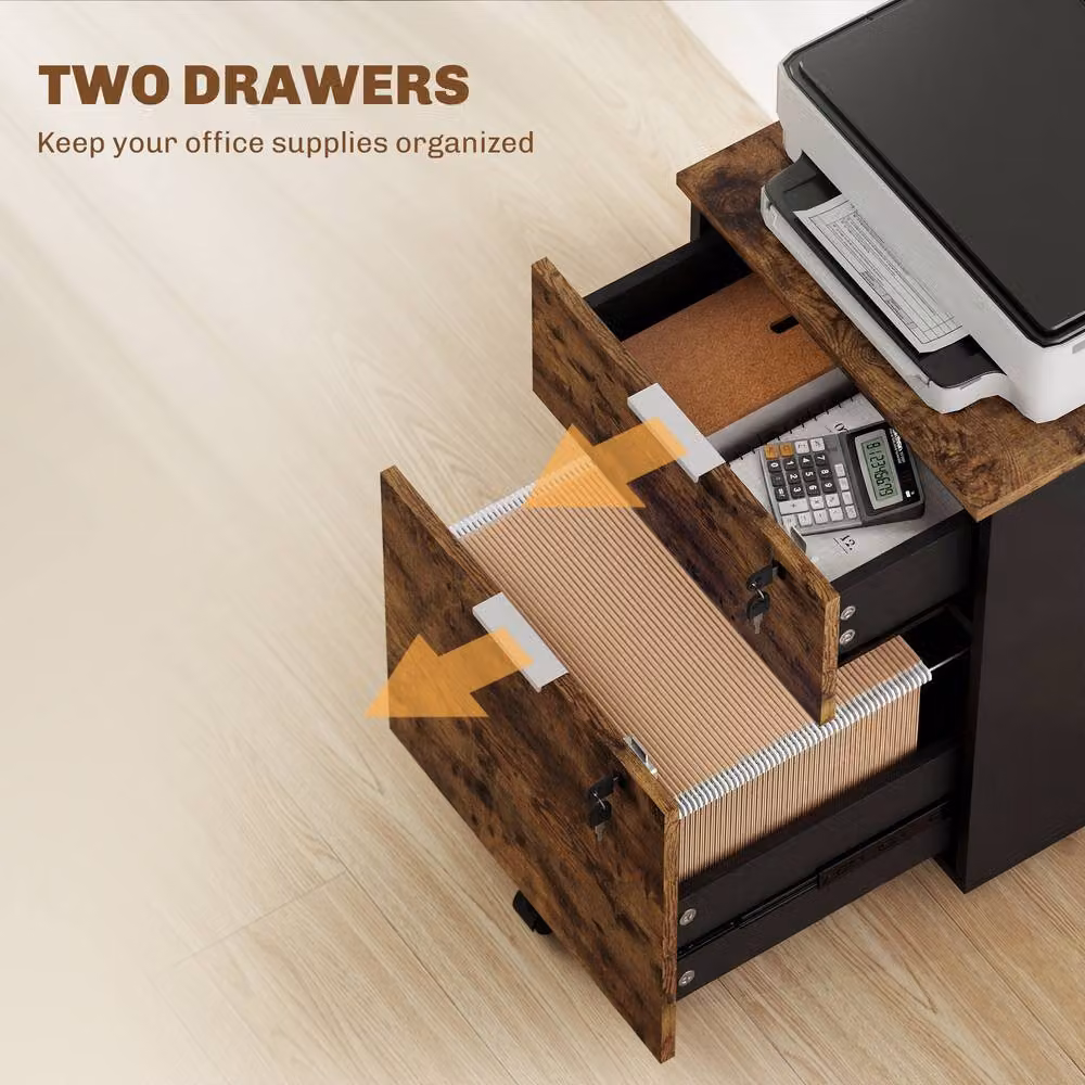 STILVORA 2 Drawer Filing Cabinet with Lock and Castors in Dark Brown – 5