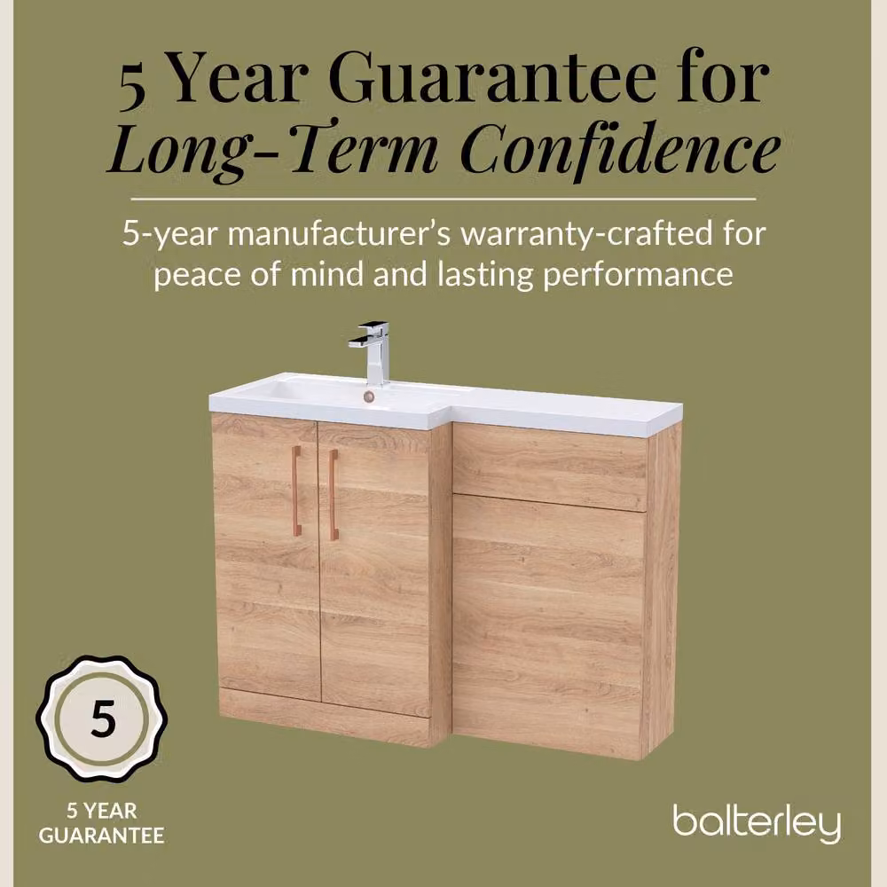 Balterley Modern Freestanding Left-Hand Vanity Unit in Matt Light Oak Brown, W: 110 cm, H: 84 cm – 2