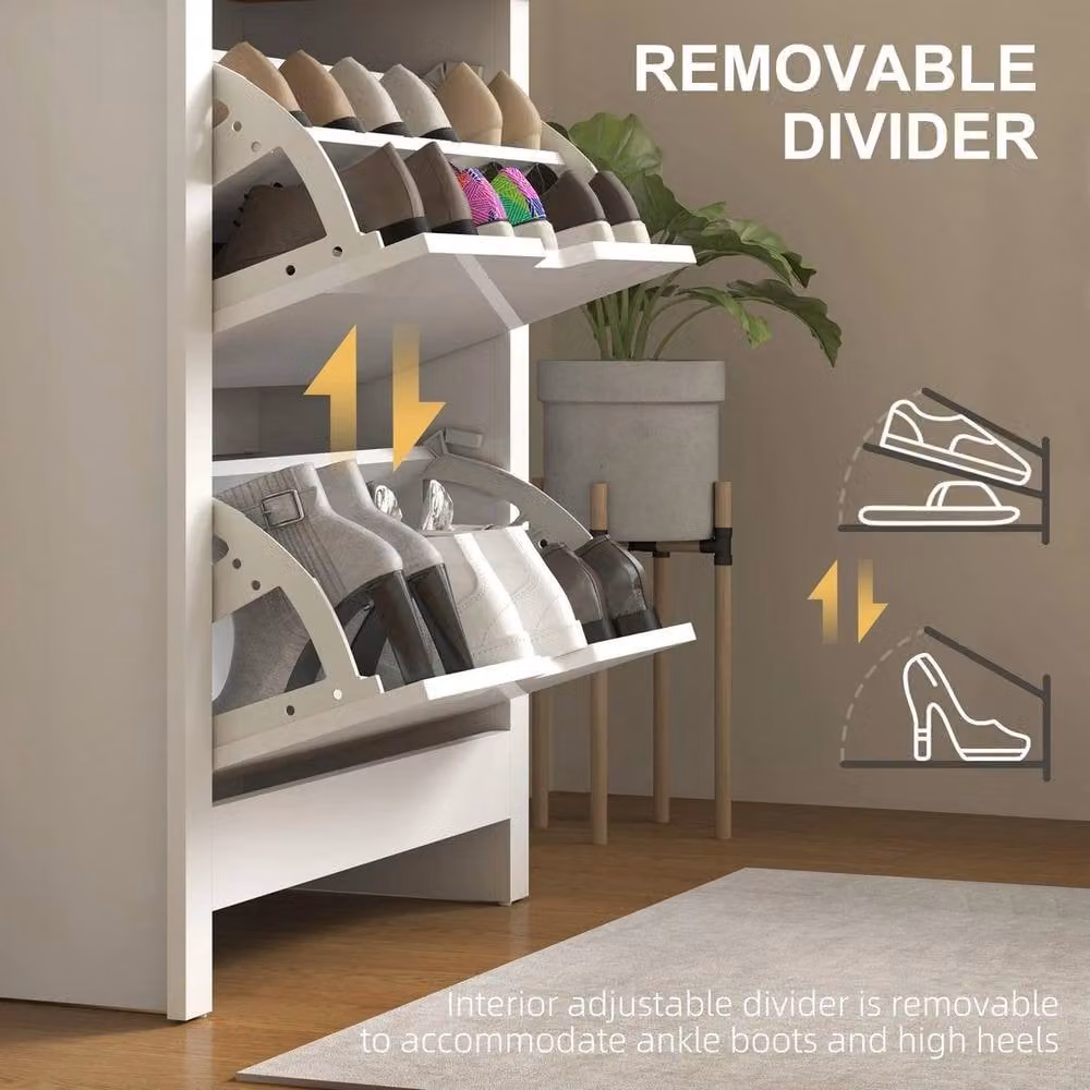 PAWNORA White Glossy 12-Shoe Storage Cabinet with 2 Drawers and Tilting Compartments, W: 100 cm, D: 15 cm – 2