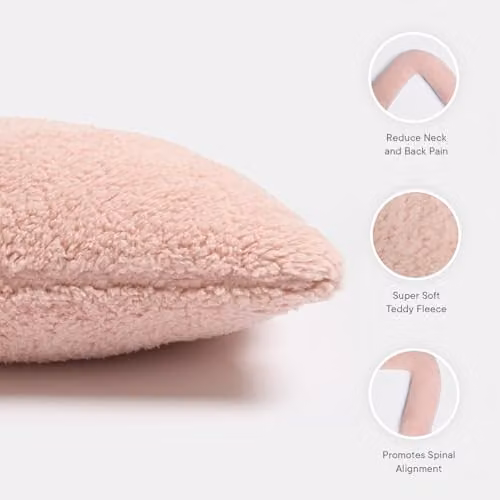 OHS Teddy Fleece V Shaped Pregnancy Pillow in Pink, W/D/H: 68 x 45 x 18 cm – 4
