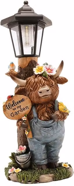 Country Living Highland Cow Solar Powered Lantern in Brown