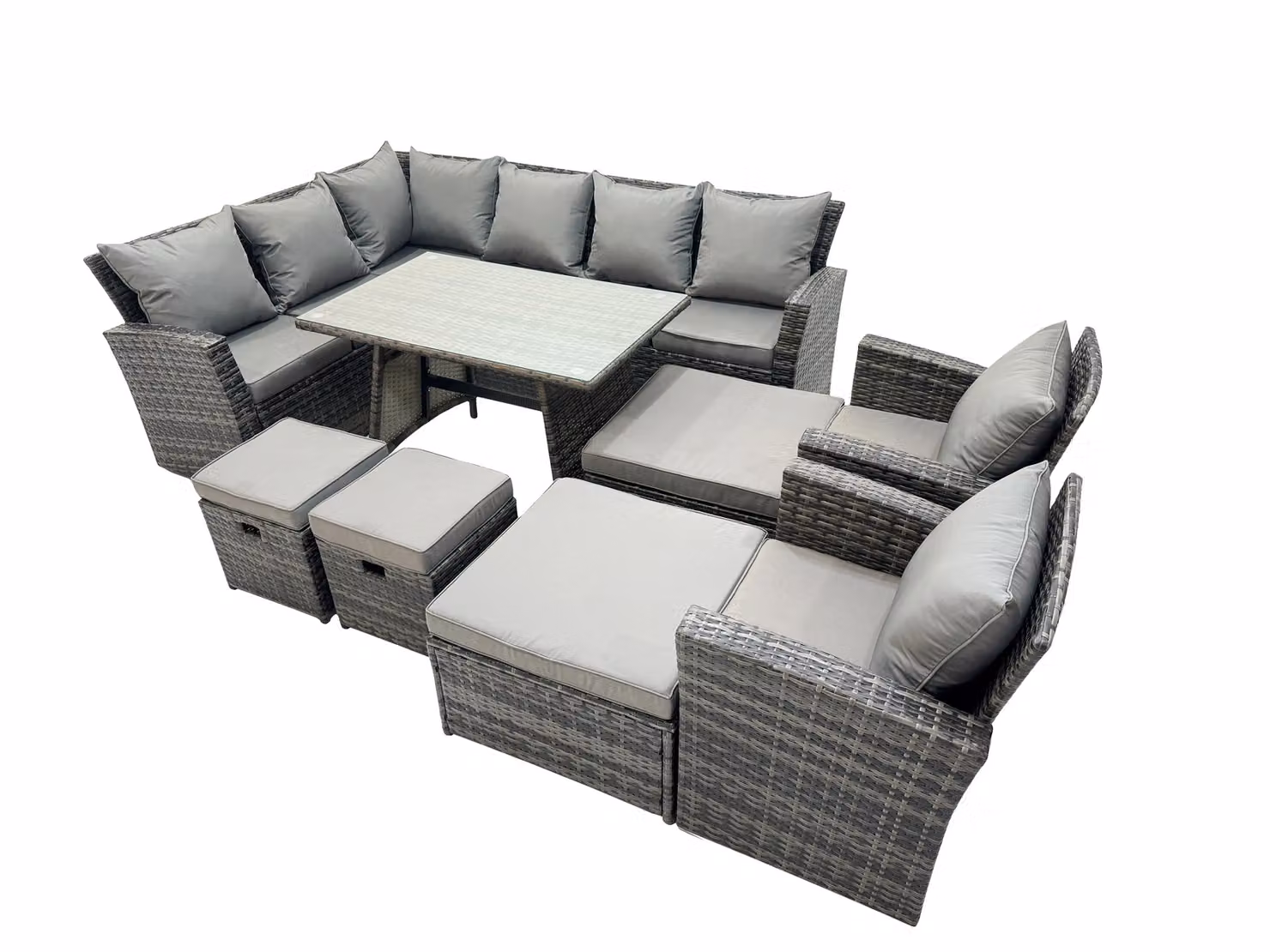 Fimous 11 Seat Rattan High Back Corner Sofa Set with 4 Stools and 2 Chairs in Dark Grey – 2