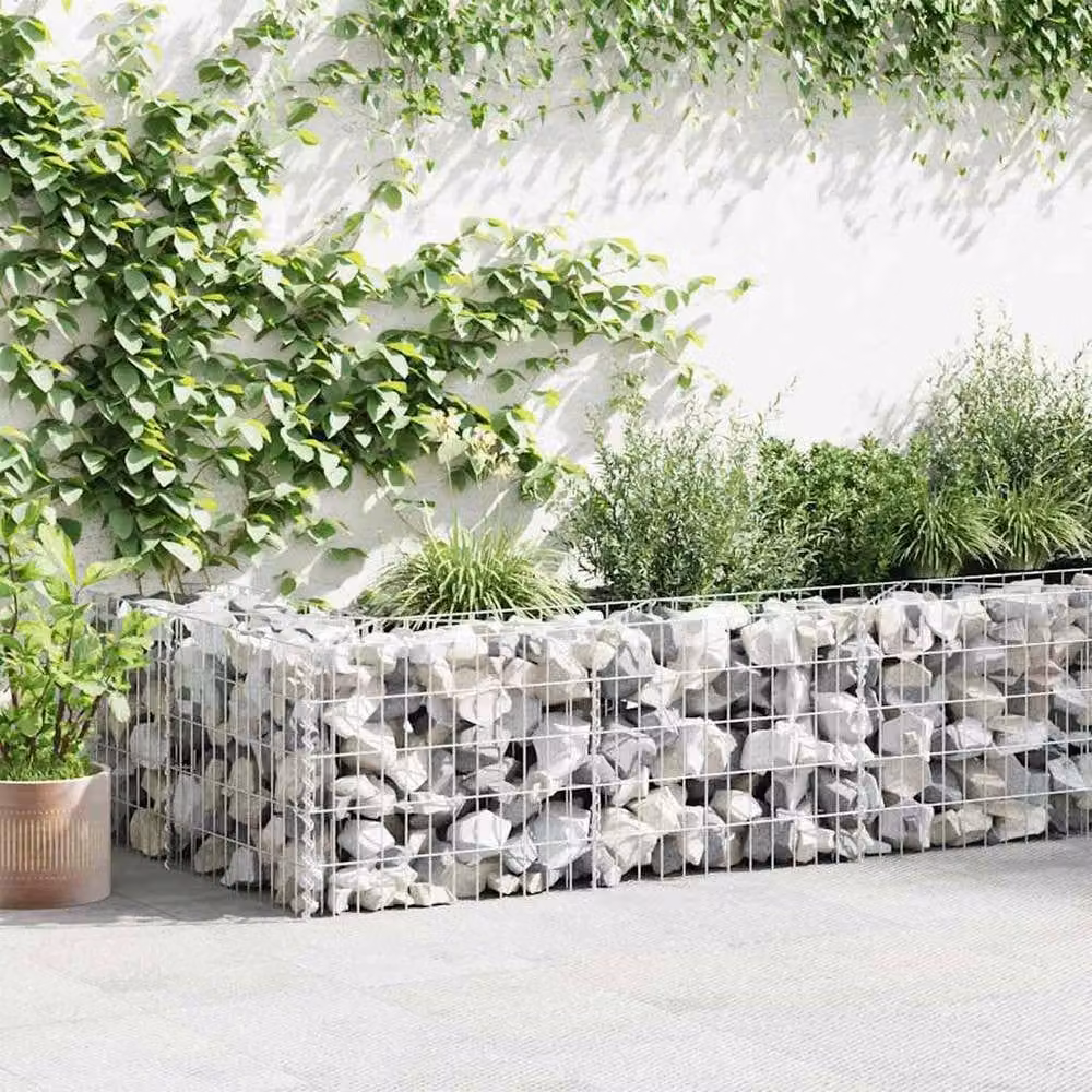 Berkfield Home Galvanised Steel Gabion Fence with Covers in Silver, W/D/H: 600 x 50 x 50 cm – 2