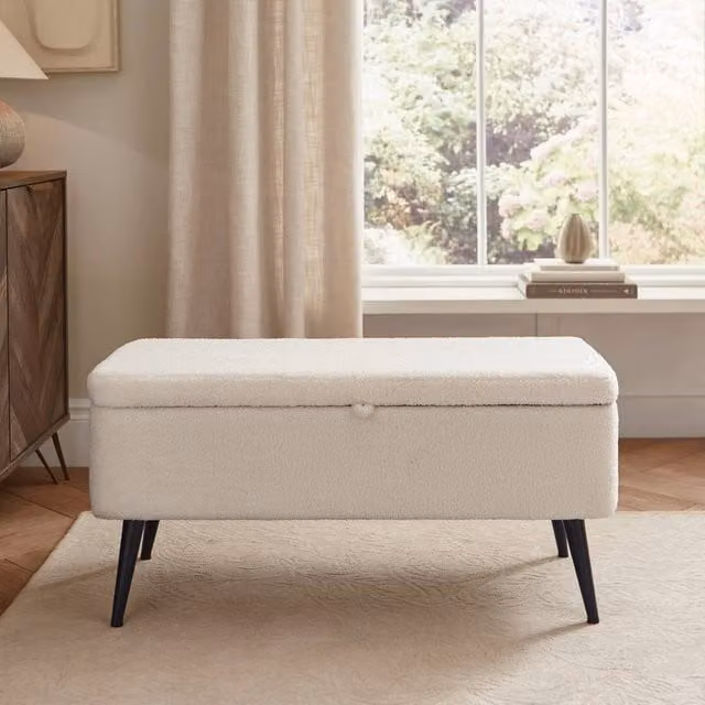 GFW Lola Boucle Teddy Ottoman Storage Bench in Cream – 1