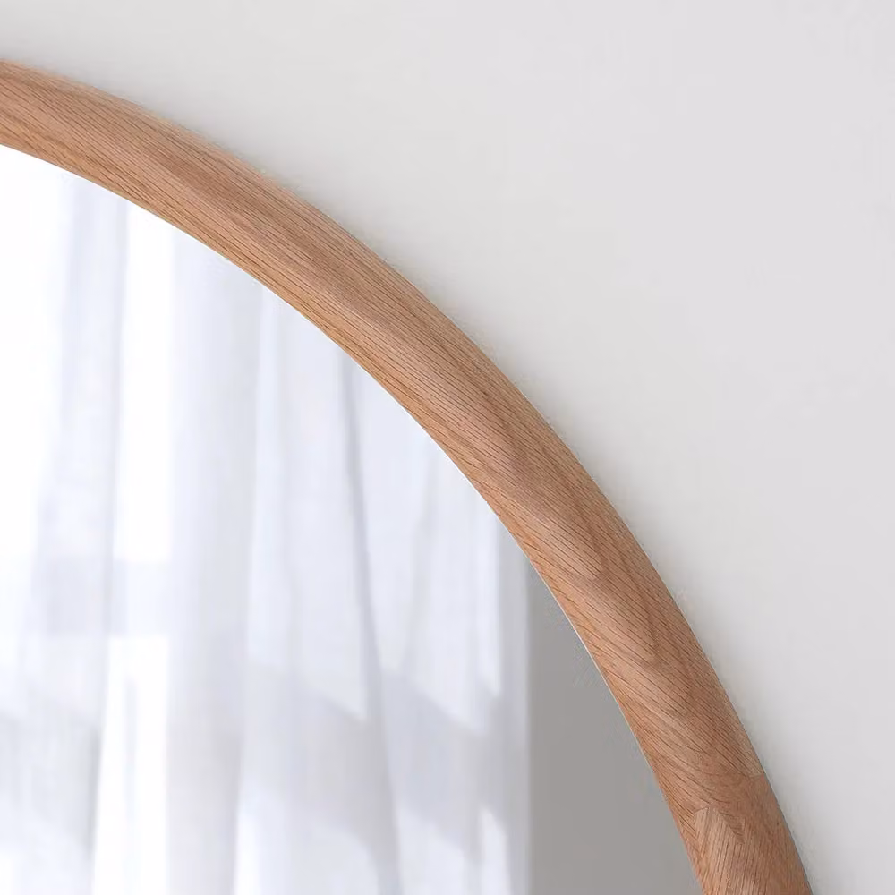 Yearn Mirrors Beaufort Round Solid Oak Wall Mirror in Natural Brown and Beige – 2