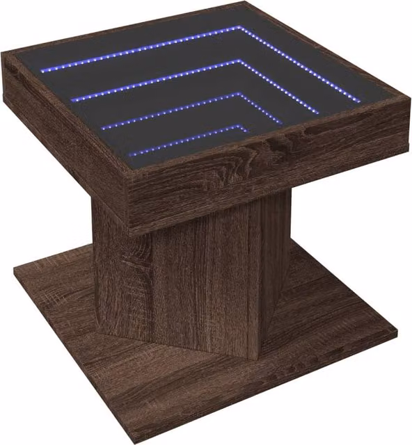 Berkfield Home Decorative LED Coffee Table in Brown Oak with Glass Top, W/D/H: 50 x 50 x 45 cm – 1