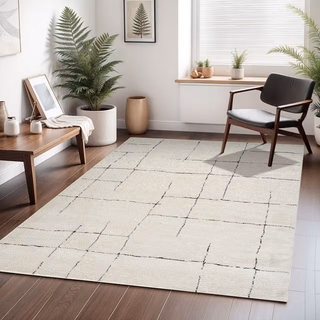 Livabliss Freud Modern Geometric High Pile Rug in Black, Brown and White, W: 160 cm, D: 215 cm