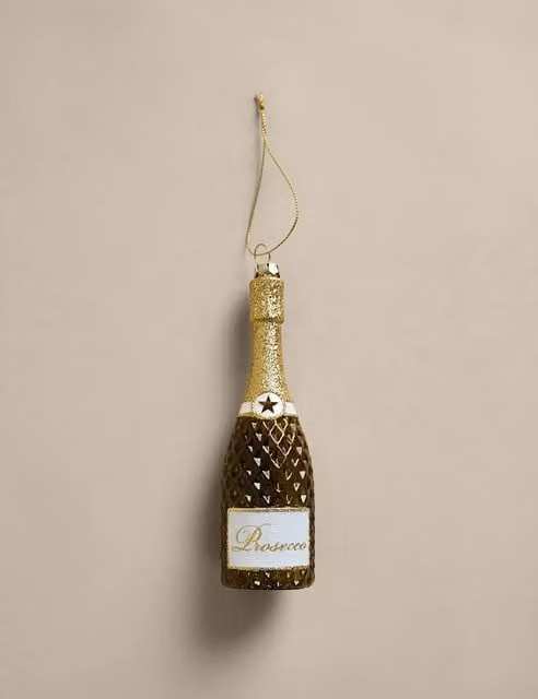 M&S Green Glass Hanging Prosecco Bottle Christmas Tree Decoration