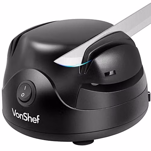 VonShef Electric Knife Sharpener in Black with 2 Grinding Wheels and Non-Slip Feet
