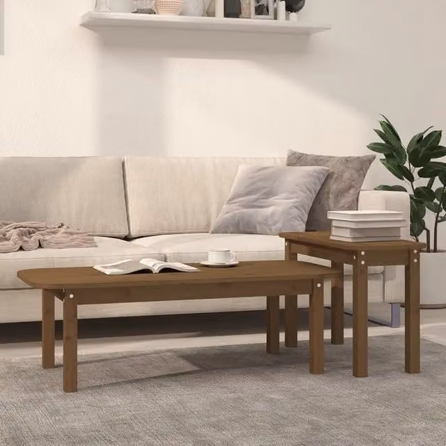 Berkfield Home 2 Piece Rustic Solid Pine Coffee Table Set in Brown – 1