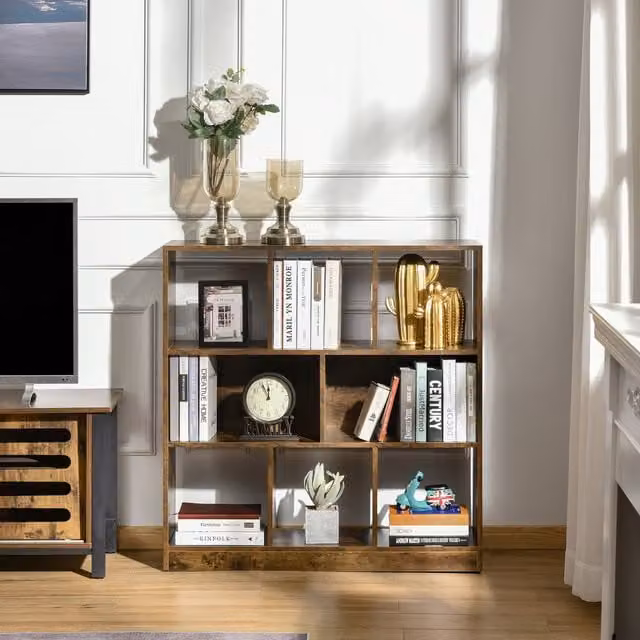 HOMCOM 3 Tier Rustic Brown Freestanding Storage Shelf Display