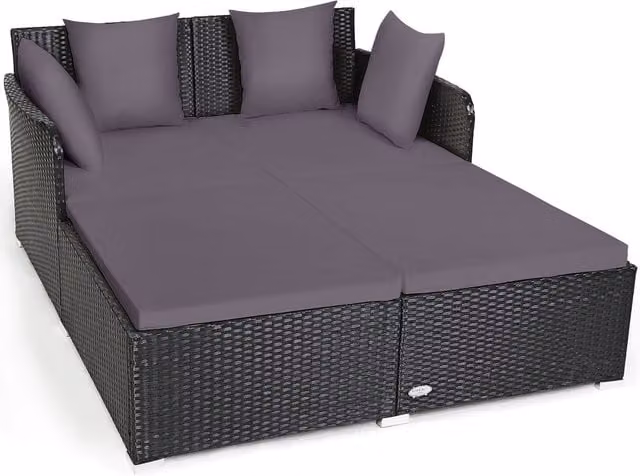 COSTWAY Modern Polyrattan Garden Daybed Furniture Set in Grey