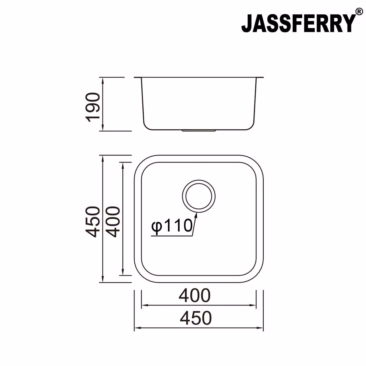 JASSFERRY Undermount Stainless Steel Kitchen Sink in Silver, W/D/H: 45 x 45 x 19 cm – 2