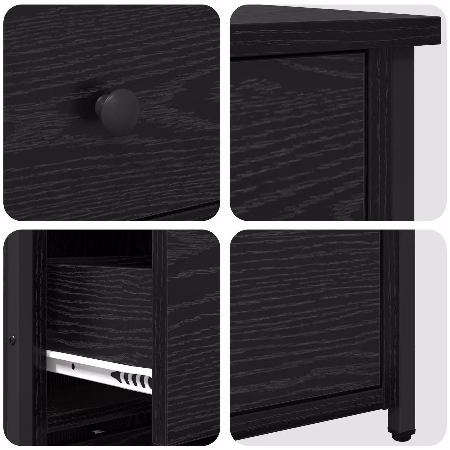 Berkfield Home Black Oak Nightstand Set in Black Oak Engineered Wood with Medium Drawers – 7