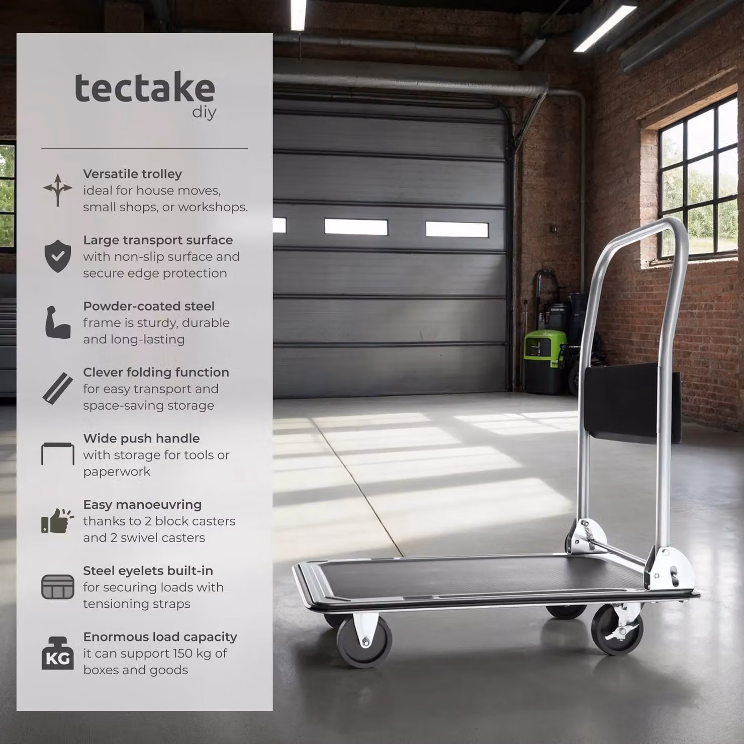 tectake Folding Trolley in Black – 2