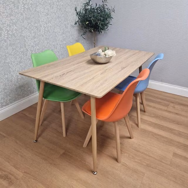 Kosy Koala 5 Piece Dining Set with Rectangular Beech Wood Effect Table and 4 Multicolour Chairs