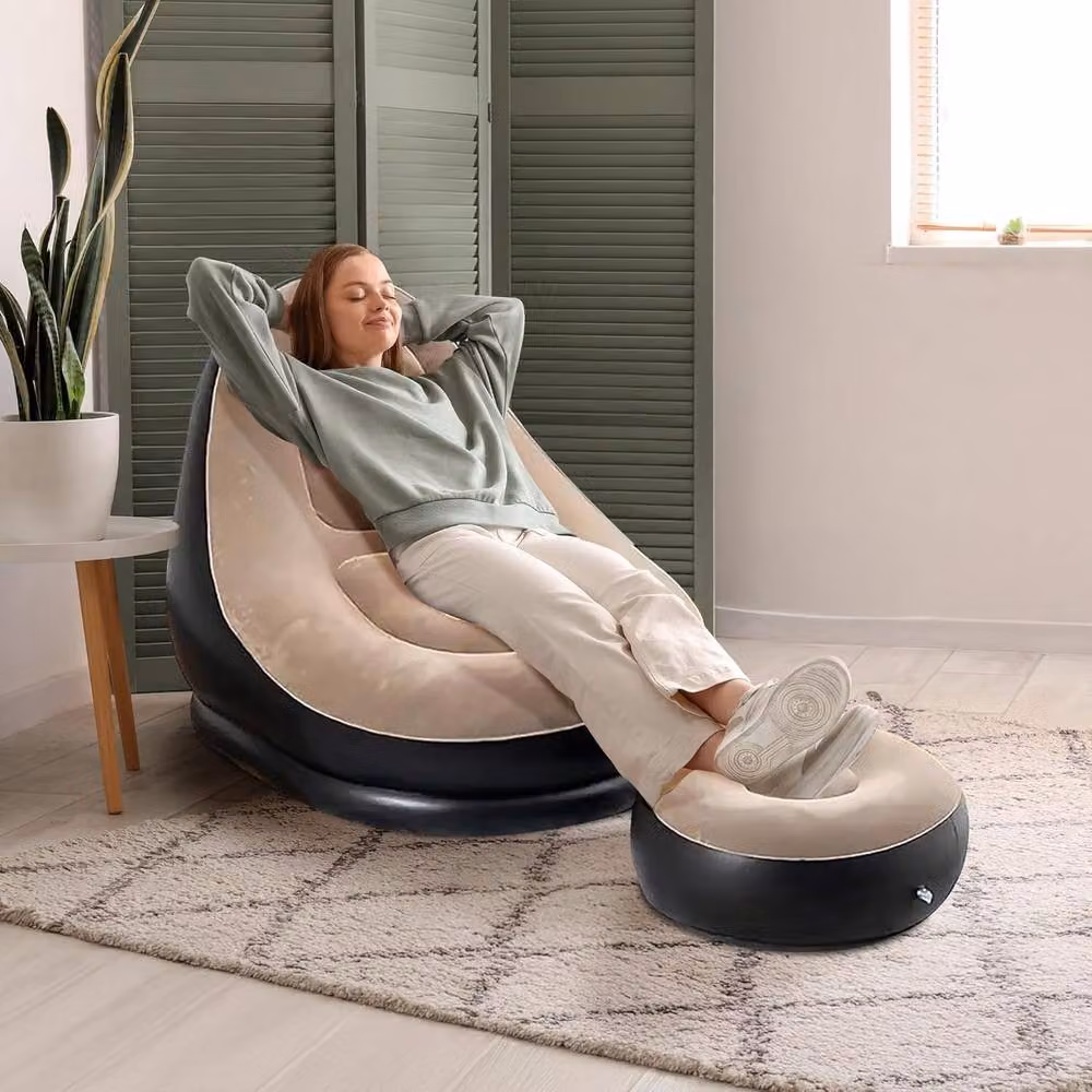 BARGAINS-GALORE 2 Piece Single Inflatable Air Sofa and Footrest Blow Up Lounger Chairs in Multicolour – 2