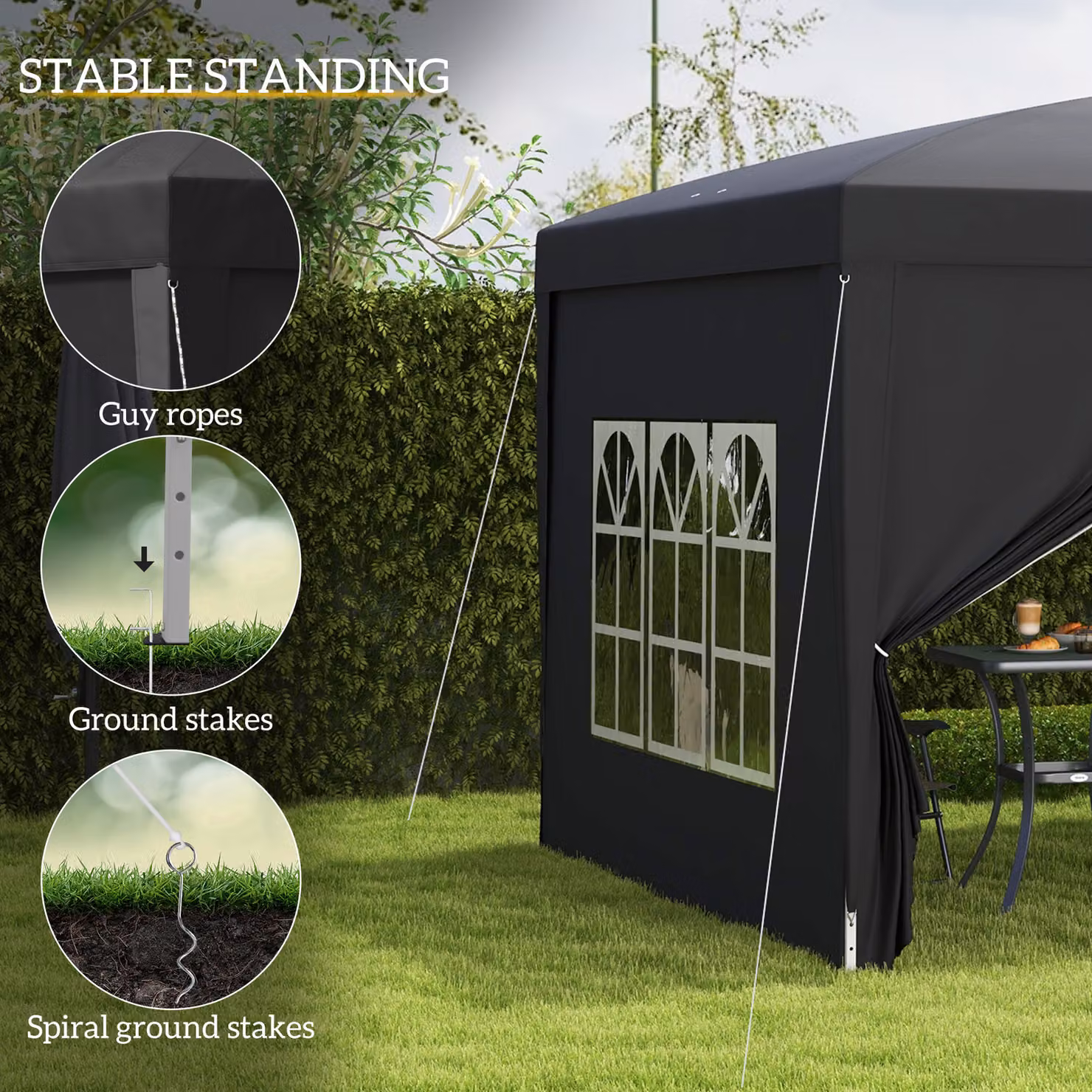 Outsunny Black Pop Up Gazebo with Steel Frame and Windows, W/D/H: 300 x 300 x 258 cm – 6
