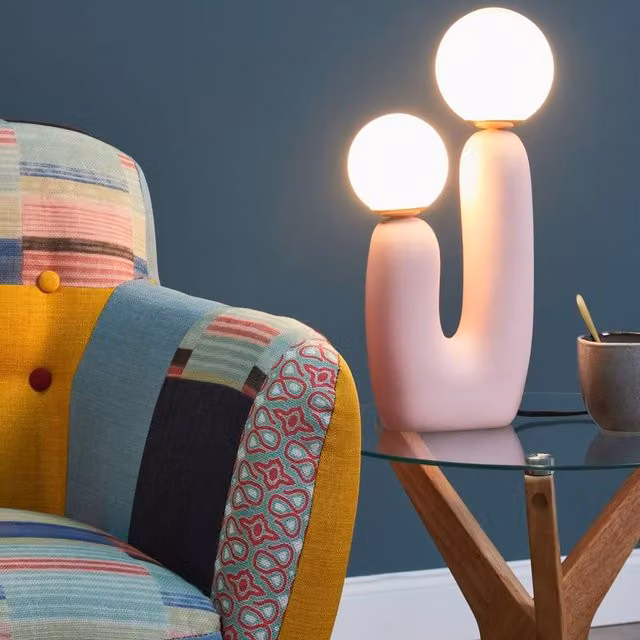 Wyld and Coco Pink Resin Table Lamp with Double White Glass Sphere Shades – 1
