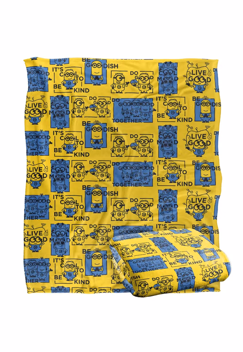 Universal Minions Positivity Squares Pattern Silky Touch Blanket in White and Multicolour, W: 152 cm, D: 127 cm – 2