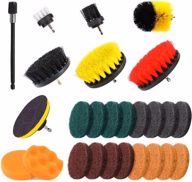 Havendro 26-Piece Drill Cleaning Brush Set for Grout and Tile Cleaning in Orange, Grey, Red and Green – 1