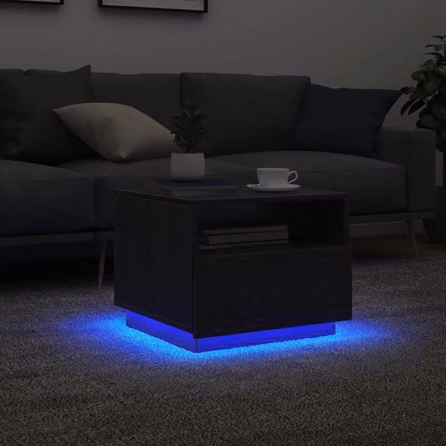 Berkfield Home Modern Black Oak Coffee Table with LED Lights W: 50 cm, D: 49 cm, H: 40 cm – 1