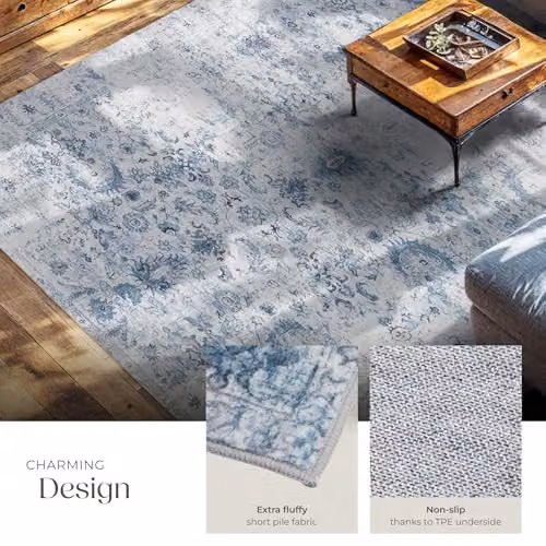 tectake Vintage Amara Rug in Blue, Machine Washable and Non-Slip, W: 240 cm, D: 340 cm – 4