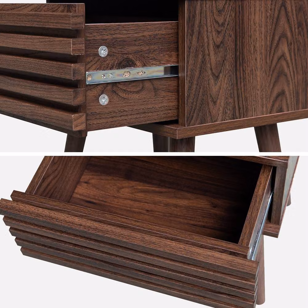 sweeek Pair of Scandi-style Bedside Tables with Grooved Wood Effect in Dark Brown, W/D/H: 40 x 29 x 50.5 cm – 3