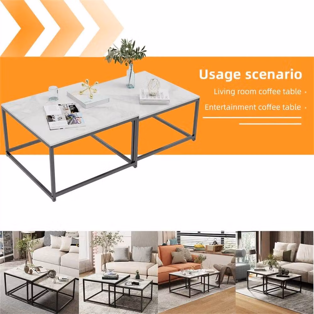 FORGEVIO White Marble Extendable Nesting Coffee Table Set of 2 – 2