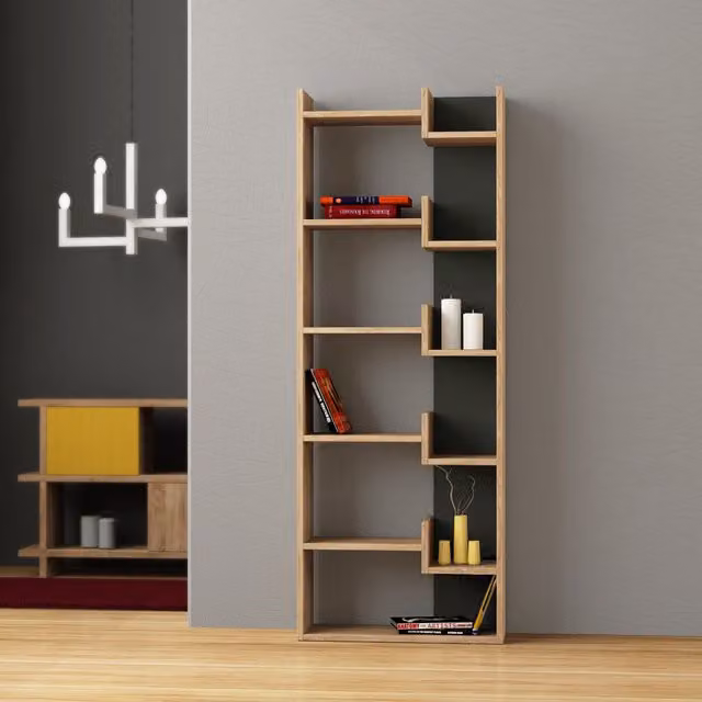 Decortie Oppa Modern Freestanding Open Back Bookcase in Anthracite and Oak